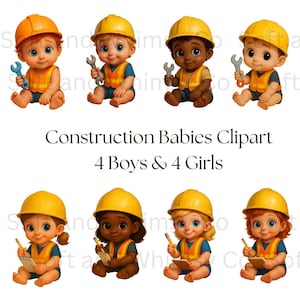 Construction Baby, Construction Boy, Construction Girl, Cute Chibi Clipart, Construction Clipart, Printable 8.5x11 JPG PDF PNG Download,