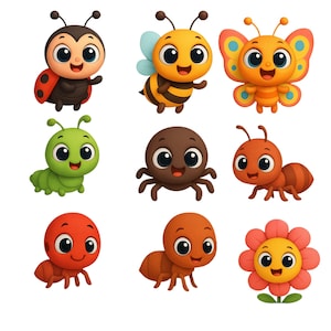 Instant download Cute Bug Clipart PNG – Insect clipart for, Kids art crafts, Invitations, Scrapbooking, Stickers, and Classrooms decor,