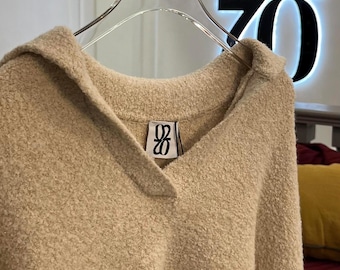 Suéter oversize de lana hecho a mano: jersey de punto suave con cuello en V y corte holgado, suéter cálido para el invierno.