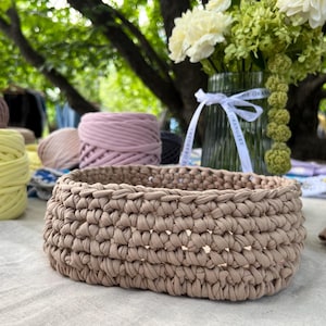 Beige Crochet Cotton Basket with Wooden Base. Handmade Square Storage Box 21x21x8 cm. Woven Home Organizer. Minimalist Decor Gift
