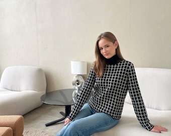 Suéter de lana merino para mujer: suéter de punto suave con cuello alto, minimalista de invierno
