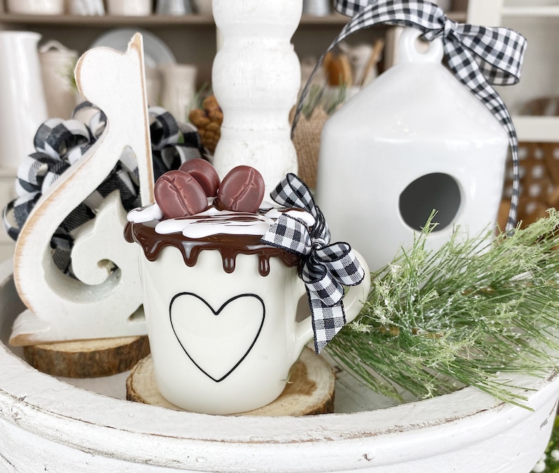 COFFEE Tiered Tray Decor Mini Mug*** with Open Heart Black Heart Mini Mug Neutral Farmhouse CERAMIC Mug.