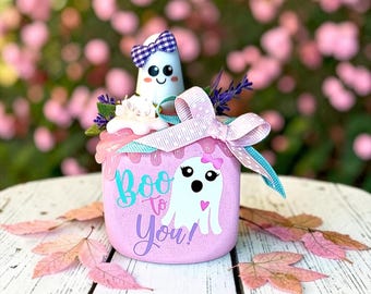 New!  Pastel Marshmallow “Wordy” Halloween Marshmallow Cutie. Cute Ghost Tray Decor