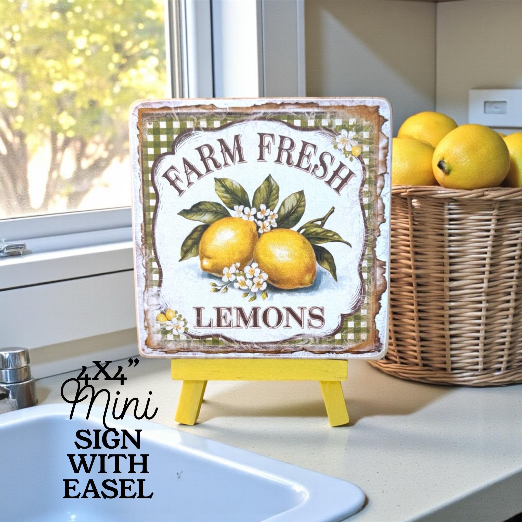 New!! Mini Farm Fresh Lemons Sign With Easel 4x4”. Lemon Tray Decor ...