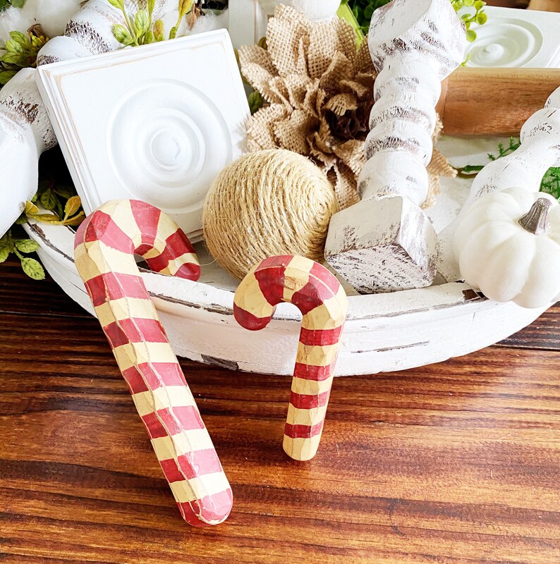Rustic Candy Cane Christmas Mini Decor. SET of 2 Wood Candy Etsy