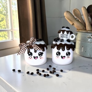 Dulces de café y malvavisco, para adolescentes. Decoración de café para bandeja de varios niveles. Juego de 2: niño y niña.