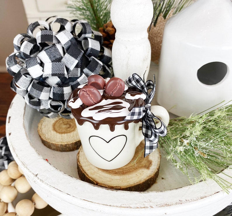 COFFEE Tiered Tray Decor Mini Mug*** with Open Heart Black Heart Mini Mug Neutral Farmhouse CERAMIC Mug.