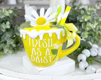 Fresh as a Daisy Mini Mug~ Yellow Spring CERAMIC Mini Mug with Daisy 3 oz.