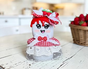 New!! Strawberry Marshmallow Cutie Stack with Skirt | Cottagecore Marshmallow Shelf Sitter | Strawberry Tray Decor