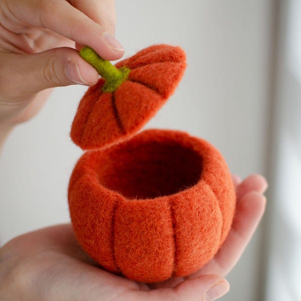 Filz Kürbis Aufbewahrungsbox: Handgemachte Wolle Behälter, Herbst Dekor