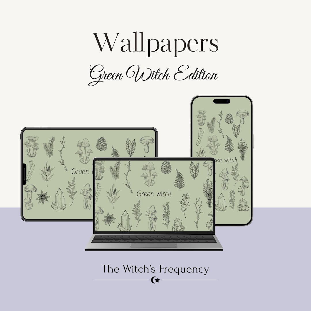 Green Witch Wallpaper, Digital Download, Botanical Witch Aesthetic
