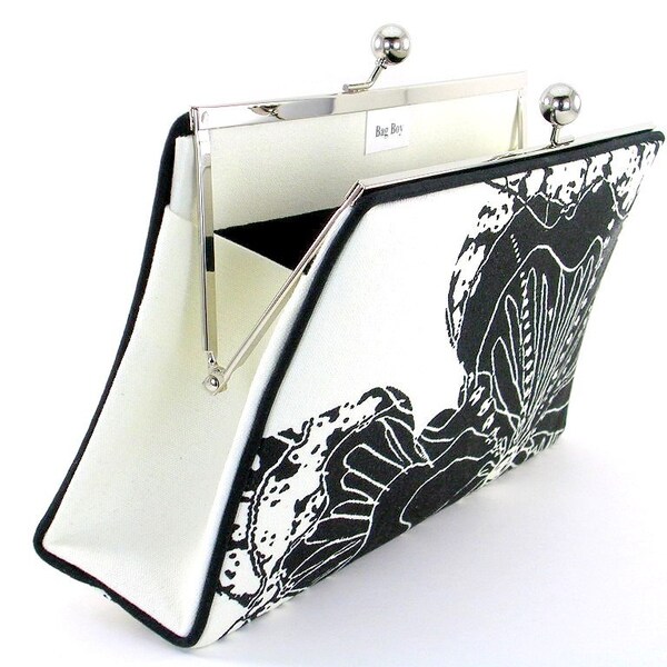 Clutch Handbag - Black Abstract Flower with silk lining