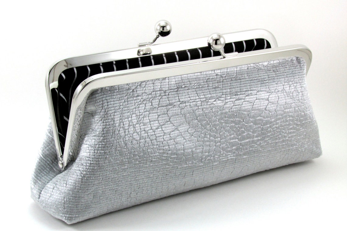 Silver Evening Bag Clutch Wedding Purse Metallic Gray | Etsy