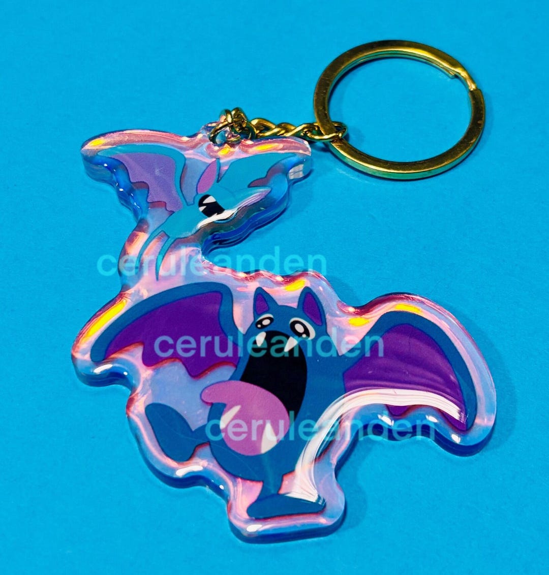 Batty Monsters Keychain || Holographic Acrylic Charm, Front Side Epoxy ...
