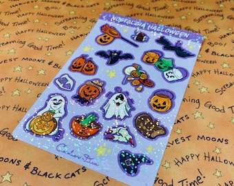 Nostalgie Halloween-stickervel || Waterdicht en holografisch vinyl