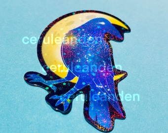 Celestial Crow Sticker || Waterproof and Holographic Vinyl