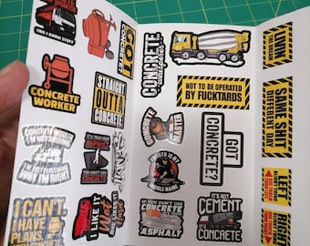 Concrete Worker Stickers Pack – 20+ Waterproof Jobsite Humor Stickers