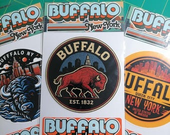 Buffalo New York Sticker Set, Retro City Emblem, Vinyl Decals