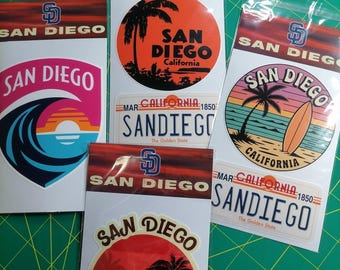 San Diego Vinyl Sticker – Handmade Waterproof Decal, Beach & Surf Designs