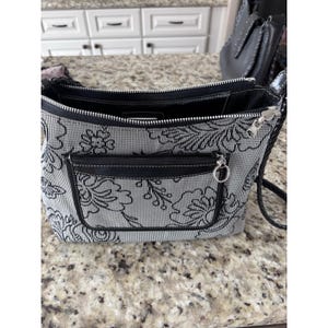 Brighton Croc Pattern Fabric Handbag Black Shoulder Purse Braided Leather Strap image 2