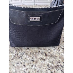 Brighton Croc Pattern Fabric Handbag Black Shoulder Purse Braided Leather Strap image 1