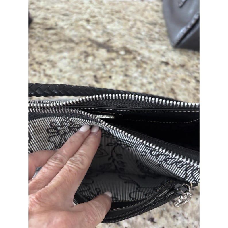 Brighton Croc Pattern Fabric Handbag Black Shoulder Purse Braided Leather Strap image 5