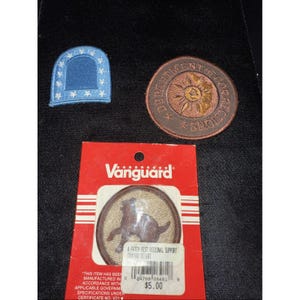 May include: Three patches: a blue patch with white stars, a brown patch with text, and a patch in a red Vanguard package. The package text reads "A PATCH 81ST REGIONAL SUPPORT COMMAND DESERT".
