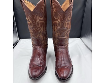 Vintage Tony Lama Lizard Foot Cowboy Boots 8540 Men's 8DBrown Leather 3247