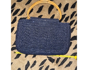 Vintage Trimingham's Bermuda Blue Woven Straw Clutch CasualBag Italy 60s (4548)