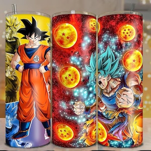 20oz Dragon Ball Z Tumbler Wrap – Goku, Super Saiyan, and Dragon Balls Design – Vibrant Anime Print for Sublimation print.
