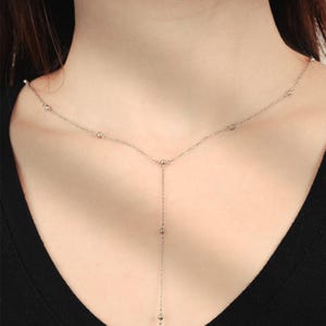 Roestvrijstalen lariatketting voor vrouwen, minimalistische Y-ketting, druppelketting met kralen, elegante sieraden cadeau voor haar