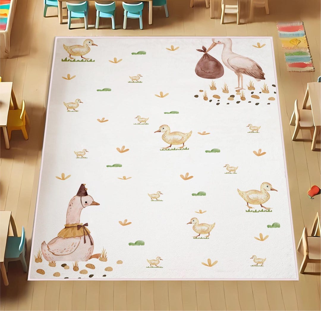 Cute Duck Kids Rug for Nursery Room, Soft Non-slip Baby Carpet, Baby ...