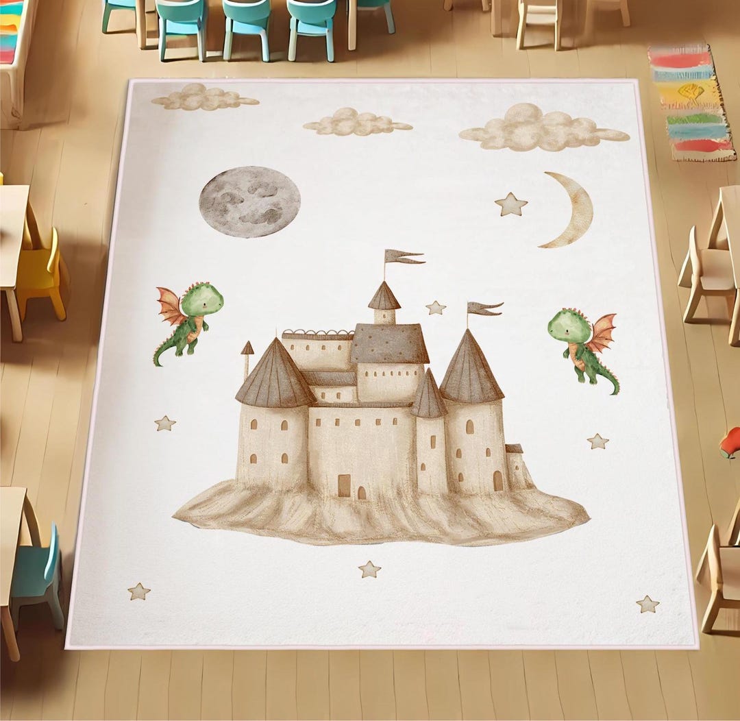 Castle Round Rug Dragon Castle Moon Rug for Kids Room, Dragon Play Mat,nursery Rugs ...