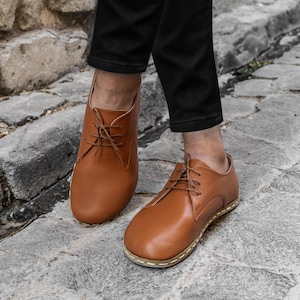 Men’s Barefoot Leather Shoes – Handmade Minimal Zero Drop Shoes with Cushioned Insole – Cappadocia Brown