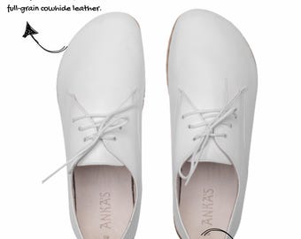 Męskie skórzane buty Barefoot – ręcznie robione, minimalistyczne buty z zerowym spadkiem i amortyzowaną wkładką – Bodrum White