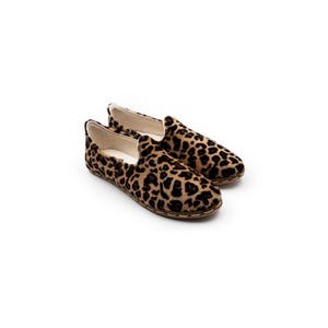 Handmade Leopard Haircalf Leather Loafers: Women&#39;s Slip-On Flats