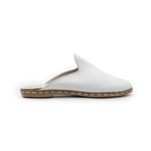Handmade White Leather Mules For Women: Artisan Turkish Slippers