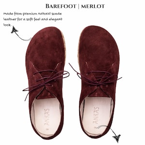 Women’s Barefoot Leather Shoes – Handmade Minimal Zero Drop Shoes with Cushioned Insole – Merlot