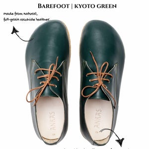 Women’s Barefoot Leather Shoes – Handmade Minimal Zero Drop Shoes with Cushioned Insole – Kyoto Green