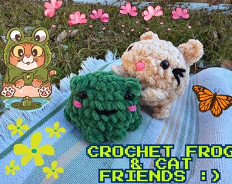 Dúo de rana y gato a crochet