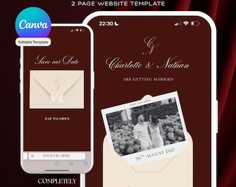 Burgundy and Red Elegant Save the Date Website Canva Digital Template - Digital Download