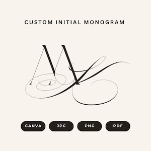 Luxury Custom Wedding Monogram Logo | Calligraphy Initials | Canva Template (Digital Files)