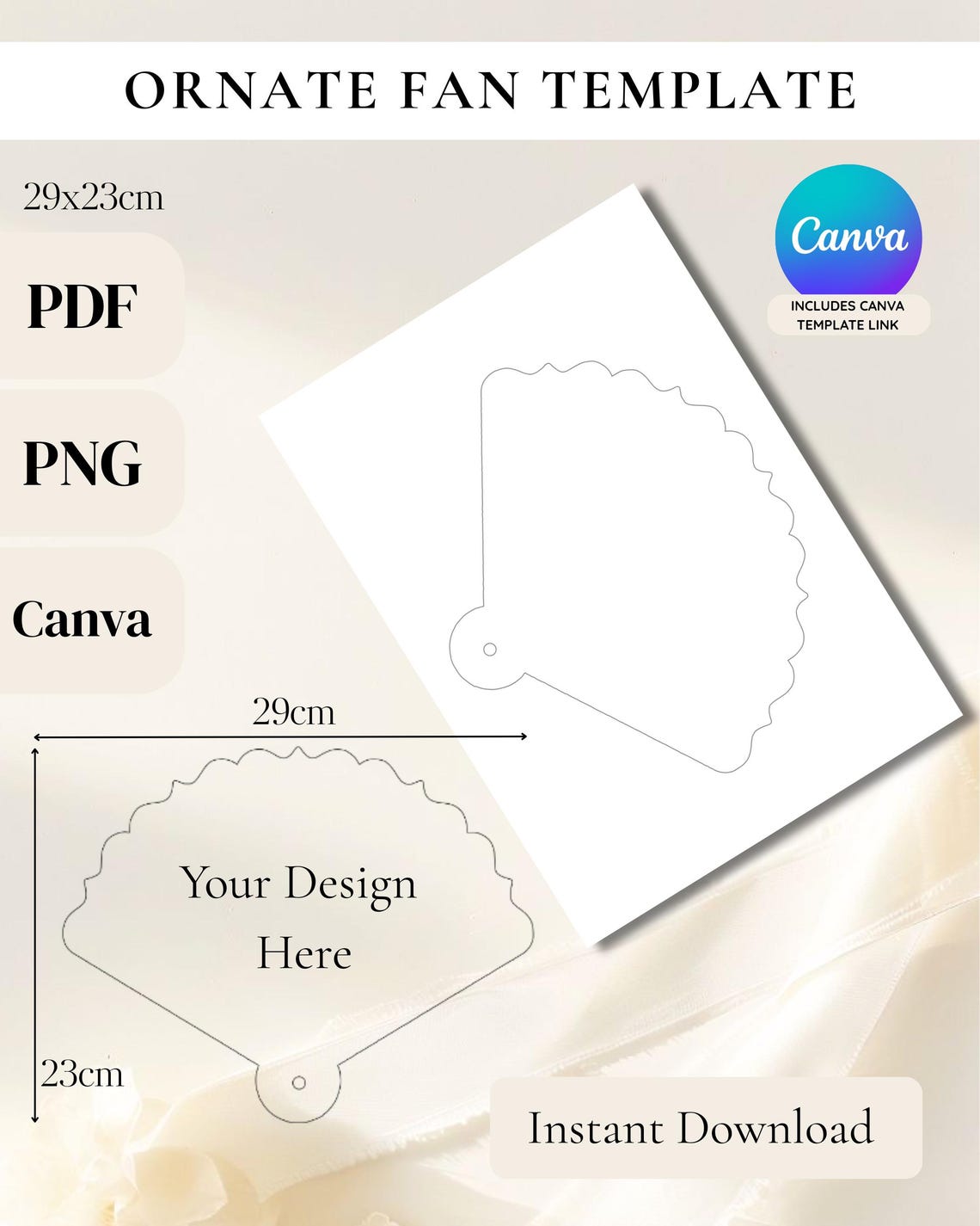 Ornate Hand Fan Blank Template: DIY Wedding Program (canva, PDF, JPG ...