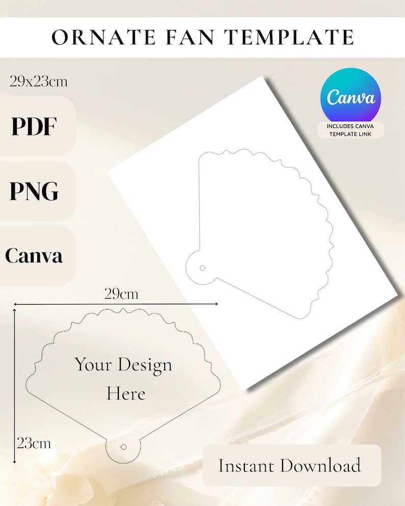 Fan Template.pdf Ornate Hand Fan Blank Template: DIY Wedding Program (canva, PDF, JPG ...