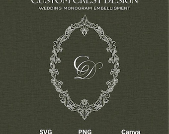 Hand Drawn Custom Ornate Wedding Crest Medallion | SVG | PNG | Canva Template Digital Download