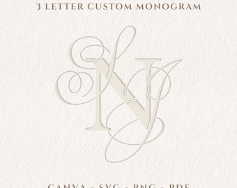 Luxury Custom 3 Letter Monogram Logo | Weddings | Branding | Calligraphy Initials | Canva Template (Digital Files)