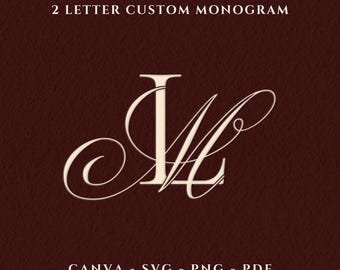 Luxury Custom 2 Letter Monogram Logo | Weddings | Branding | Calligraphy Initials | Canva Template (Digital Files)