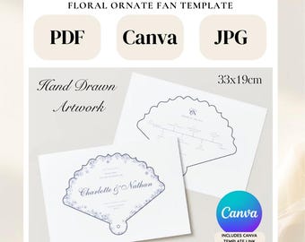 Floral Hand Fan Template: Wedding Program, Order of Service (Canva, PDF, JPG)