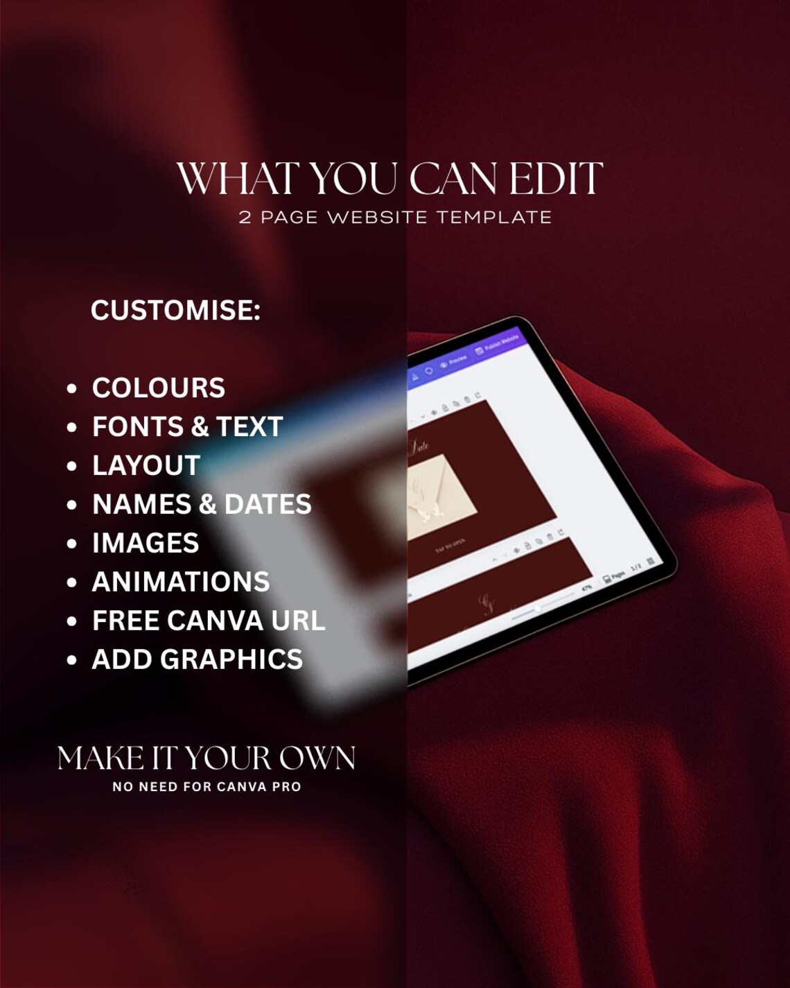 Burgundy and Red Elegant Save the Date Website Canva Digital Template ...
