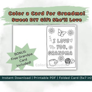 Grandma Coloring Card Printable 5x7 Folded PDF DIY Gift from Kids or Adults for Mothers Day Birthday Grandparents Day Coloring Activity